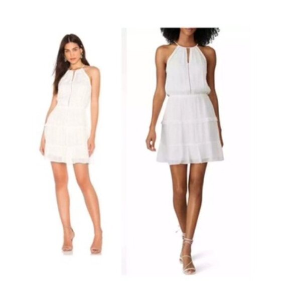 Parker Revolve Bruna Ruffled Tiered Crinkle Mini Dress Eyelet Halter Top Lined S - Picture 6 of 16